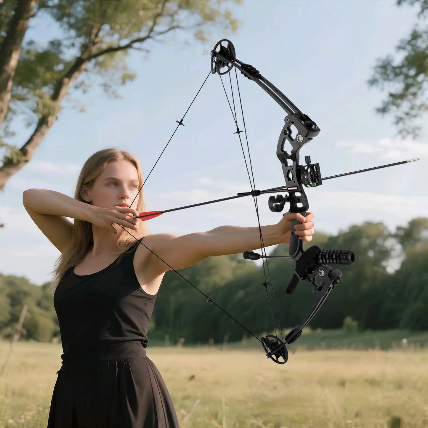 Fully Adjustable Compound Bow Kit Right Handed, 30-70LB Draw Weight with Lighted Sight & Shock Absorption, Complete Hunting Accessories for Archery Beginners & Pros