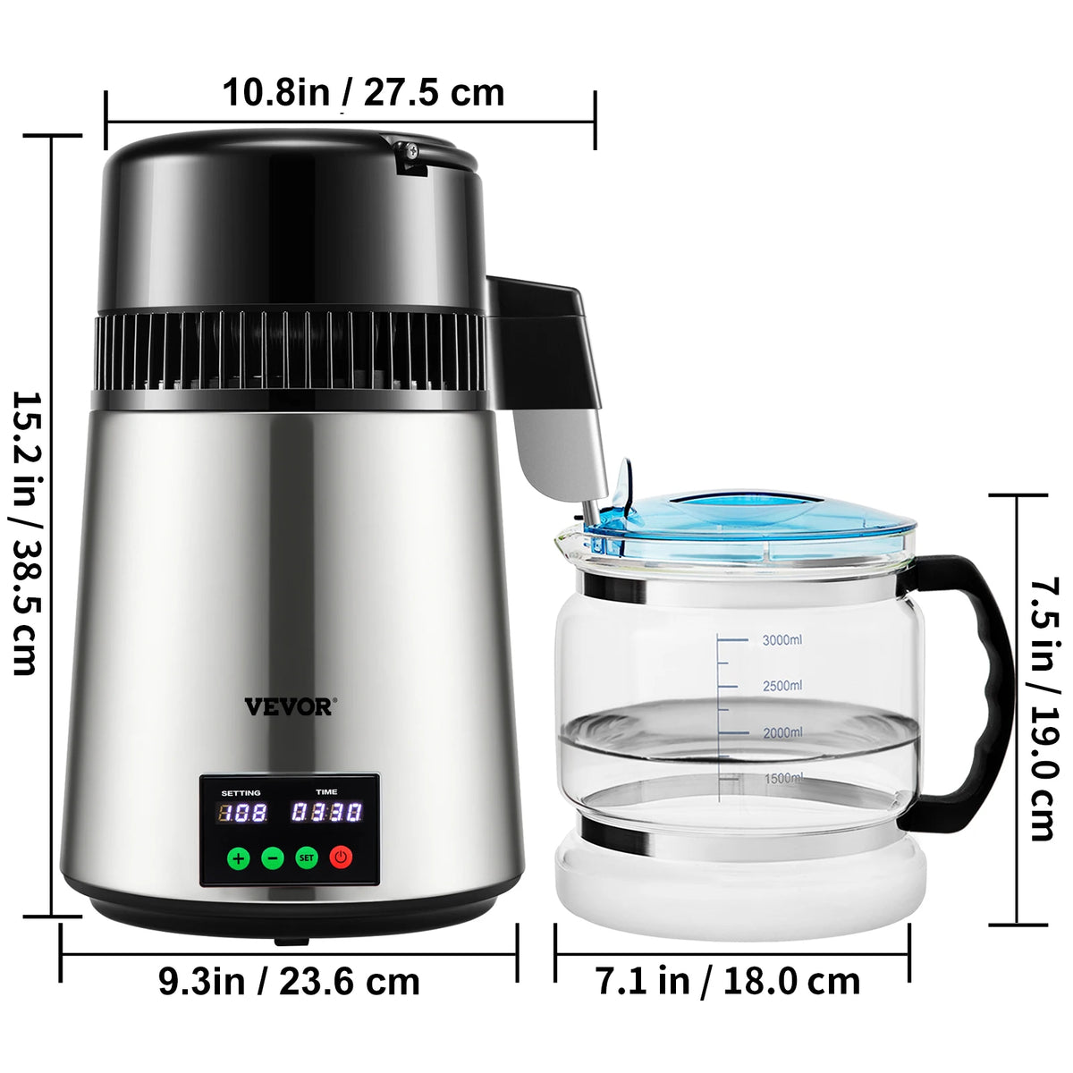 SucceBuy 4L Water Distiller Purifier Filter 1 L/H Distilling Speed Dispenser Drinking Bottle Softener Touch Screen Home Use