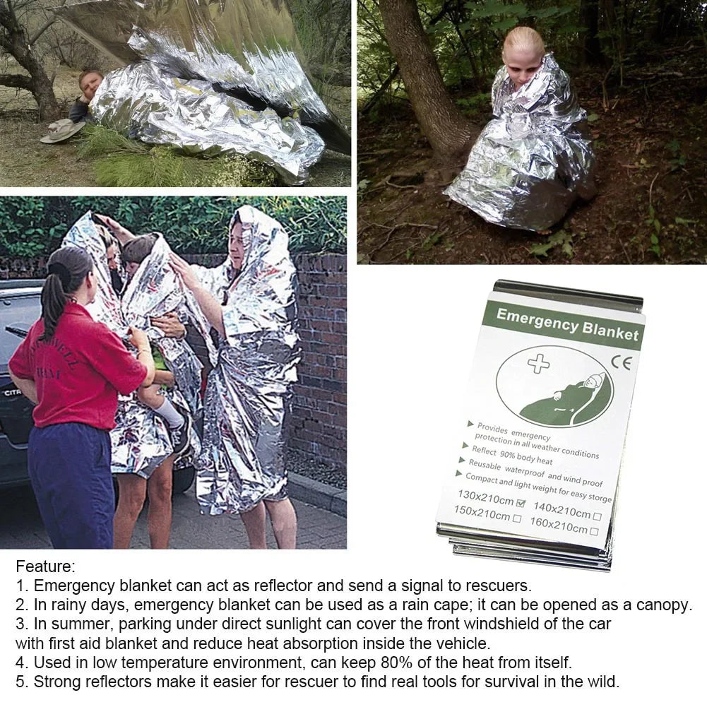 1-20PCS Emergency Blanket Outdoor Survival First Aid Kit Windproof Insulation Lifesaving PET Keep Foil Thermal Rescue Blanket