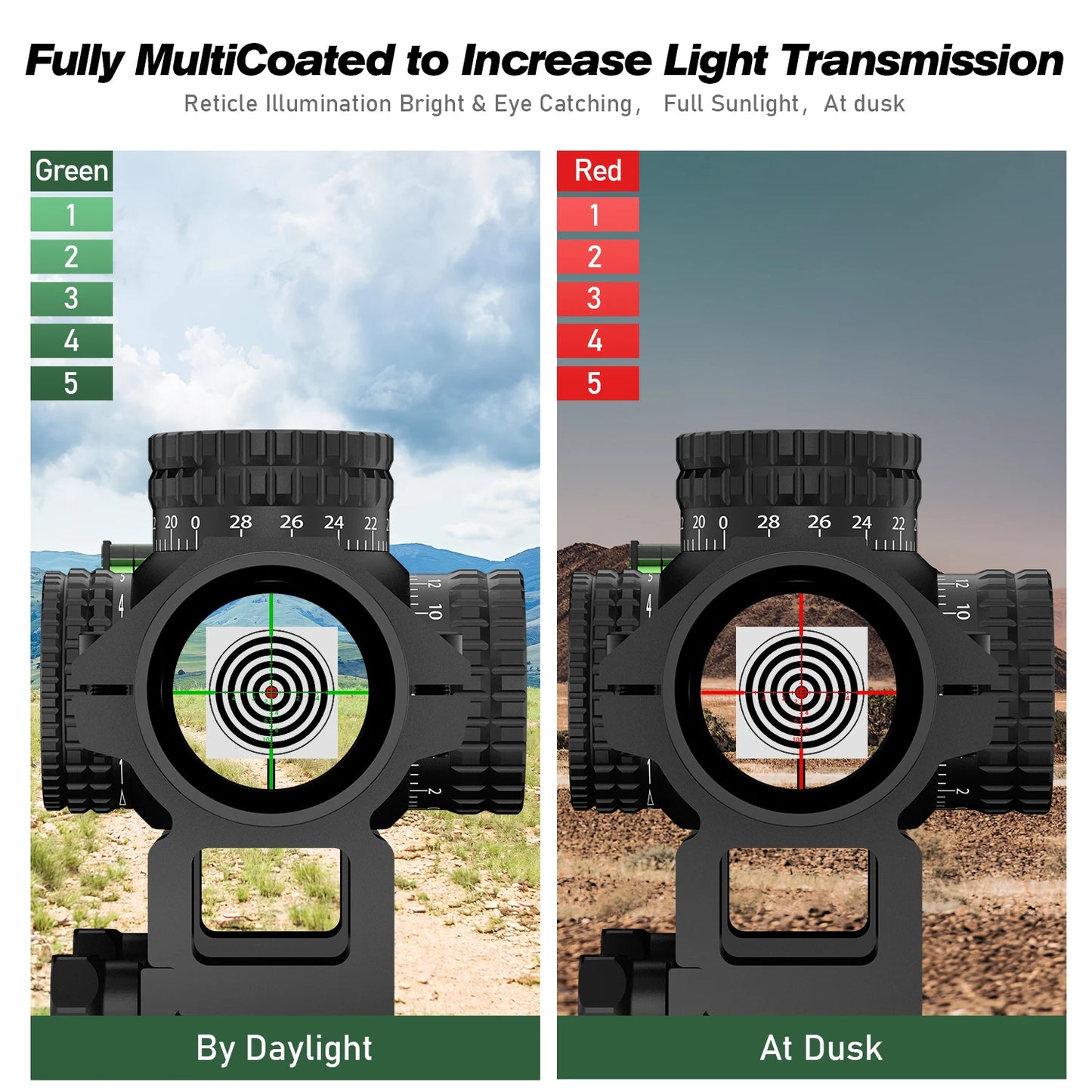 1-5X24 Tactical Optical Scope Red and Green Illuminated Reticle Hunting Scopes Compact Scope Sight