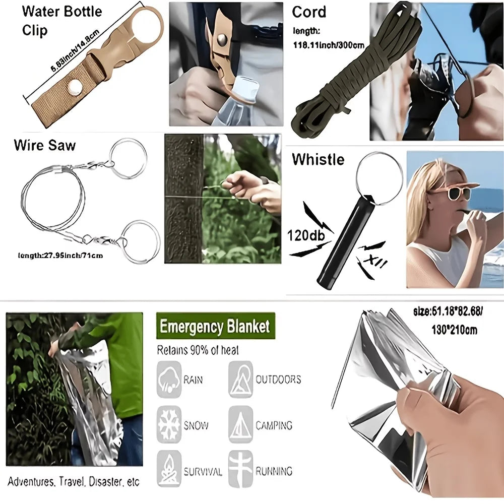 Multi-Functional Tool Backpack Emergency Survival Kit Camping Gear First Aid Supplies with MOLLE Pouches Suitable for Hunting Camping Gardening Outdoor Adventure Creative Gift for Valentine's Day Father's Day Birthday