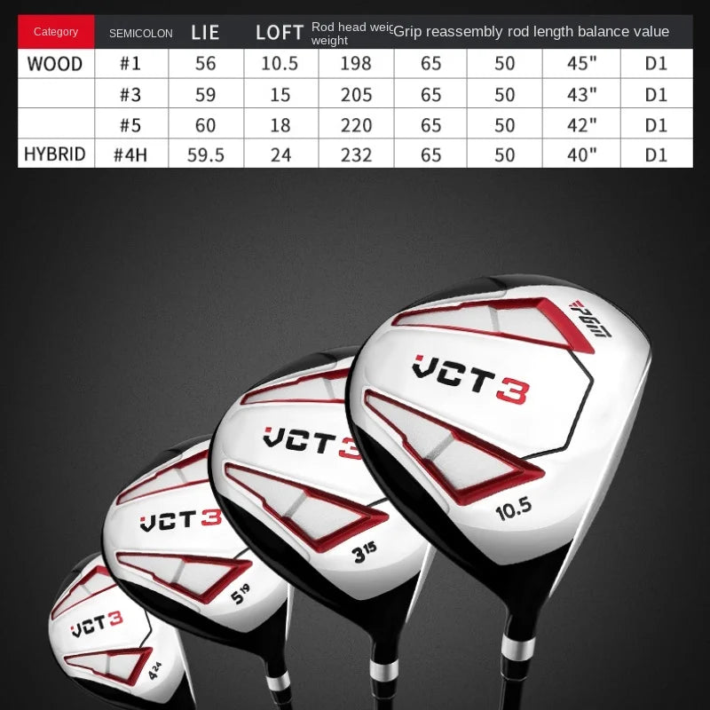 VCT3 Golf Clubs Men Right Hand Aluminum Alloy Head Drivers Fairways Hybrids Wood Pole 1/3/5/U4 Carbon Shaft MG031