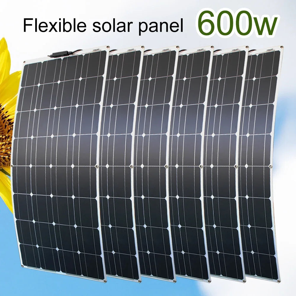 12V Flexible Solar Panel 600W 100W 200W 300W 400W 500W Bendable Waterproof Monocrystalline Best Solar Panel