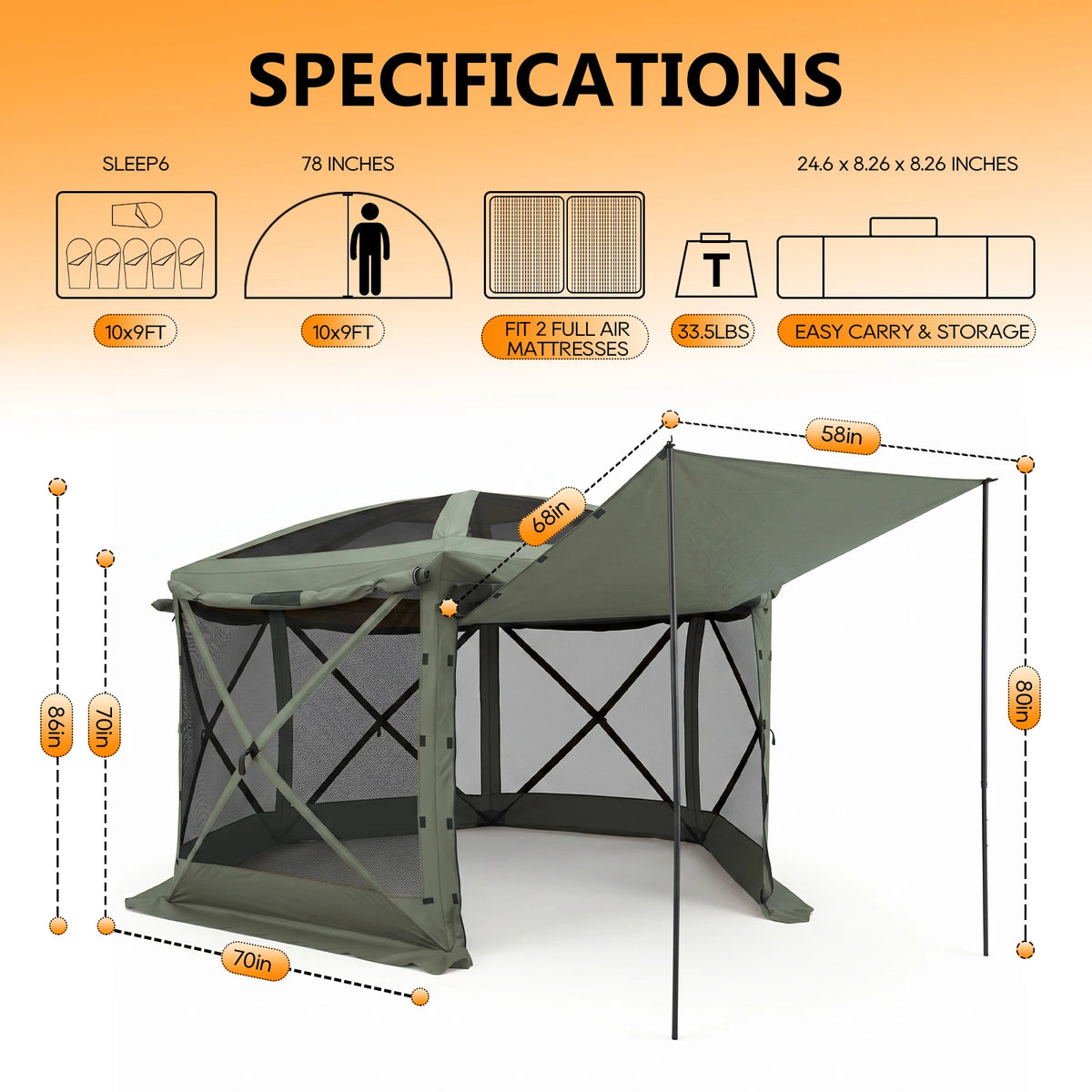 TCGBKAF 12x12 FT Pop Up Gazebo with Removable Top, Screen House Mosquito Net Canopy Tent Heavy‑Duty Waterproof Sun Shelter One‑Click Setup for Backyard Patio Garden Camping