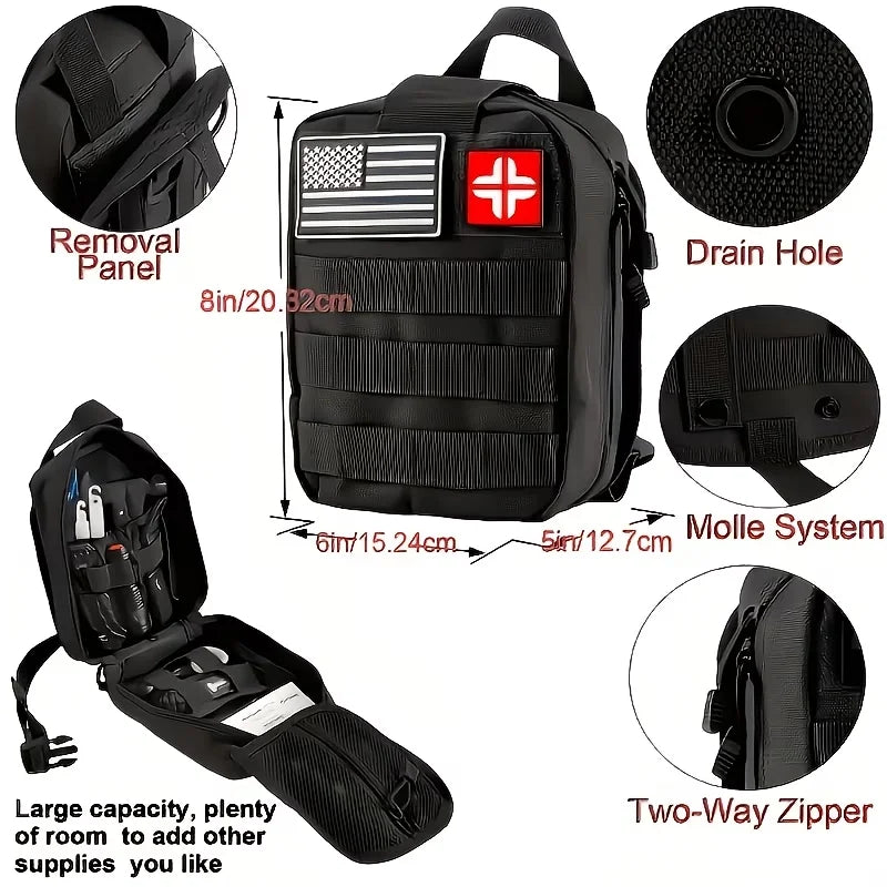 Multi-Functional Tool Backpack Emergency Survival Kit Camping Gear First Aid Supplies with MOLLE Pouches Suitable for Hunting Camping Gardening Outdoor Adventure Creative Gift for Valentine's Day Father's Day Birthday