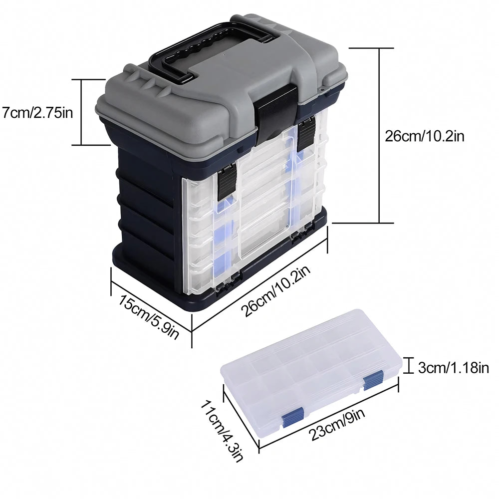 YJ 4-Tier Multi-Functional Fishing Handheld Storage Box Adjustable Dividers Portable Fishing Tackle Lure Tool Box Arts Crafts