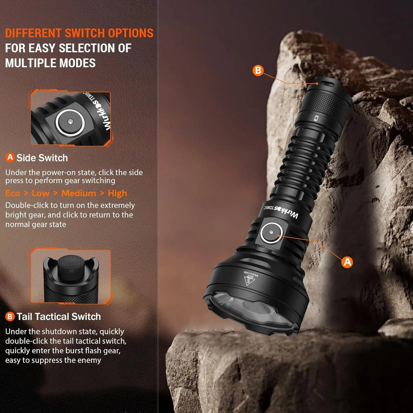 Wurkkos TD01C 21700 Rechargeable Tactical Flashlight LED USB-C 1800Lm Torch Buck Driver Throw 1000M IPX8 Waterproof Tail Switch