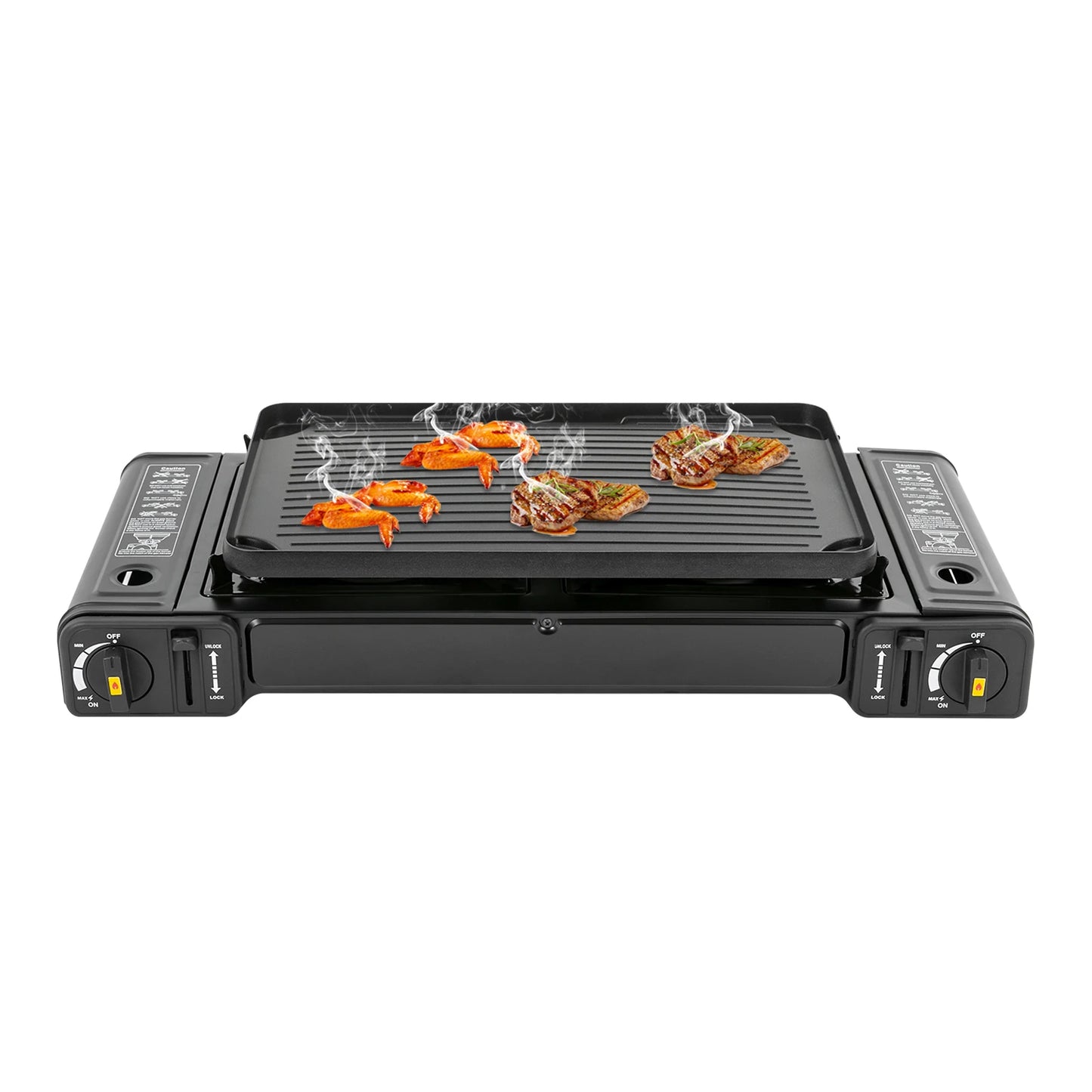 2500W Portable Camping Stove 2 Burners Camping Stove with Baking Tray & Portable Case Use Butane or LPG Home Application Outdoor