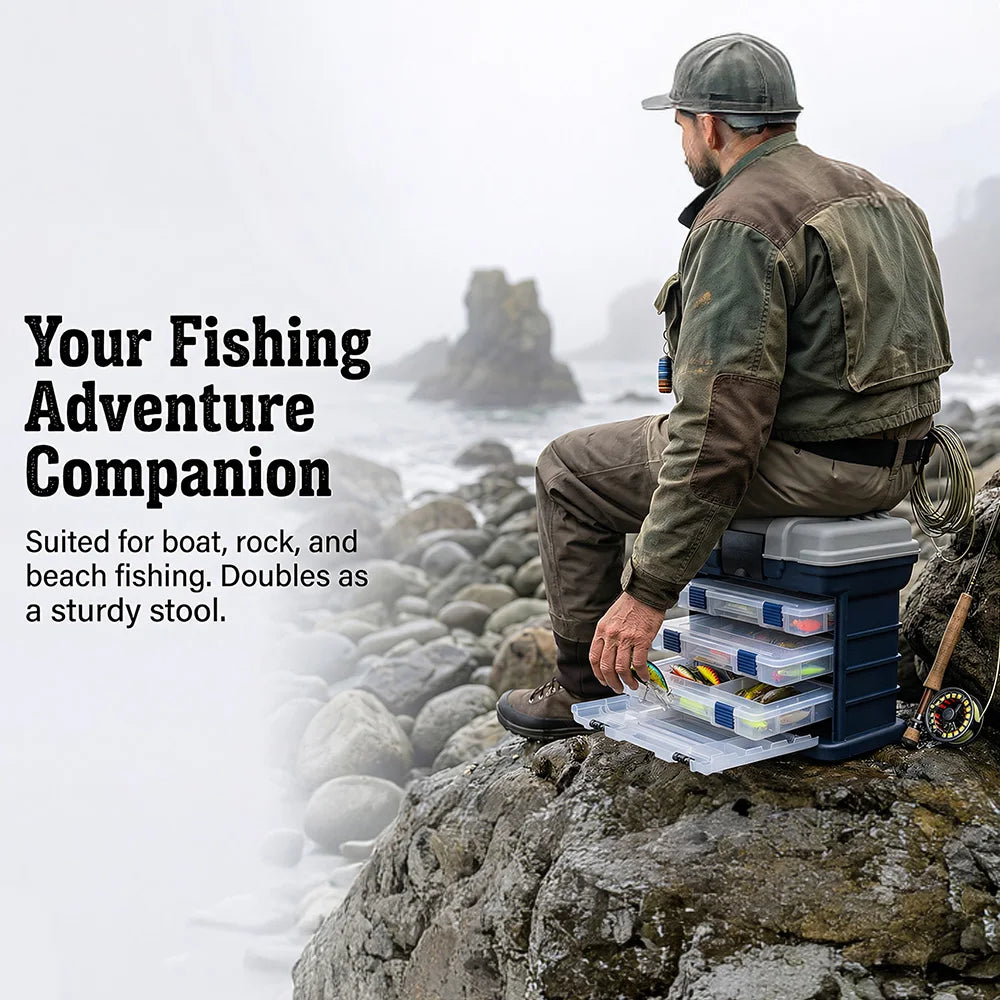 YJ 4-Tier Multi-Functional Fishing Handheld Storage Box Adjustable Dividers Portable Fishing Tackle Lure Tool Box Arts Crafts