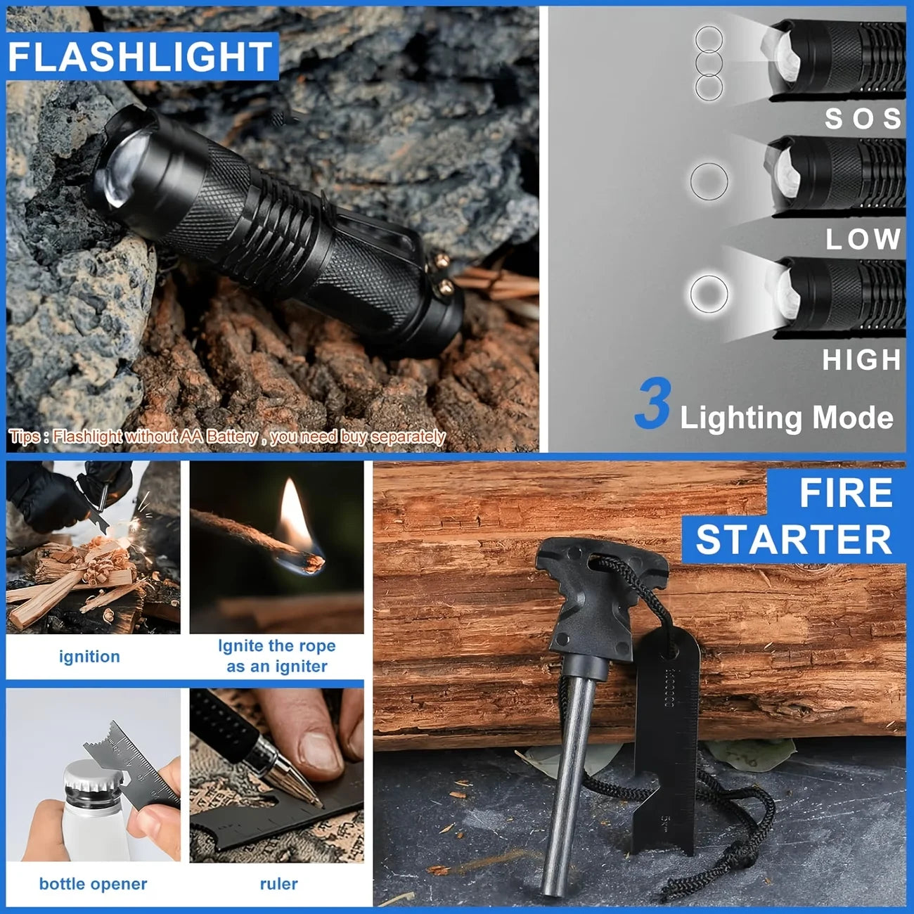 28-in-1 Survival Gear Set Tactical Tools Outdoor Camping Hunting Fishing Essential Kit for Men - Father's Day Gift for Dad Husband Boyfriend