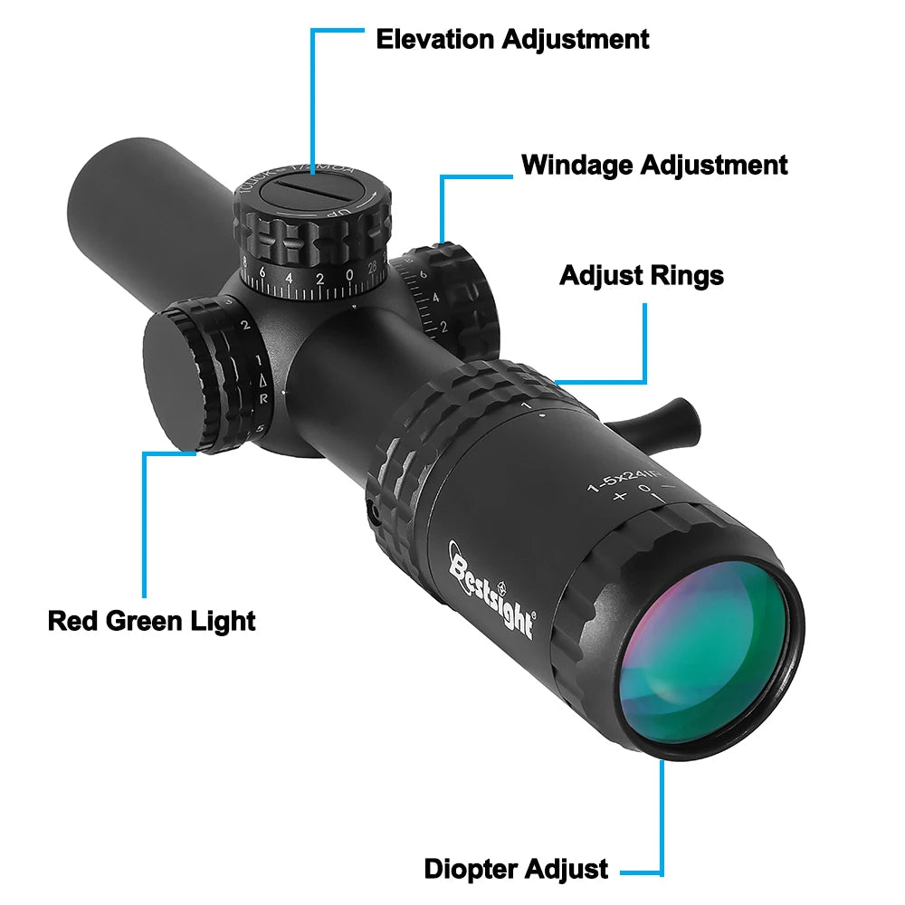 1-5X24 Tactical Optical Scope Red and Green Illuminated Reticle Hunting Scopes Compact Scope Sight