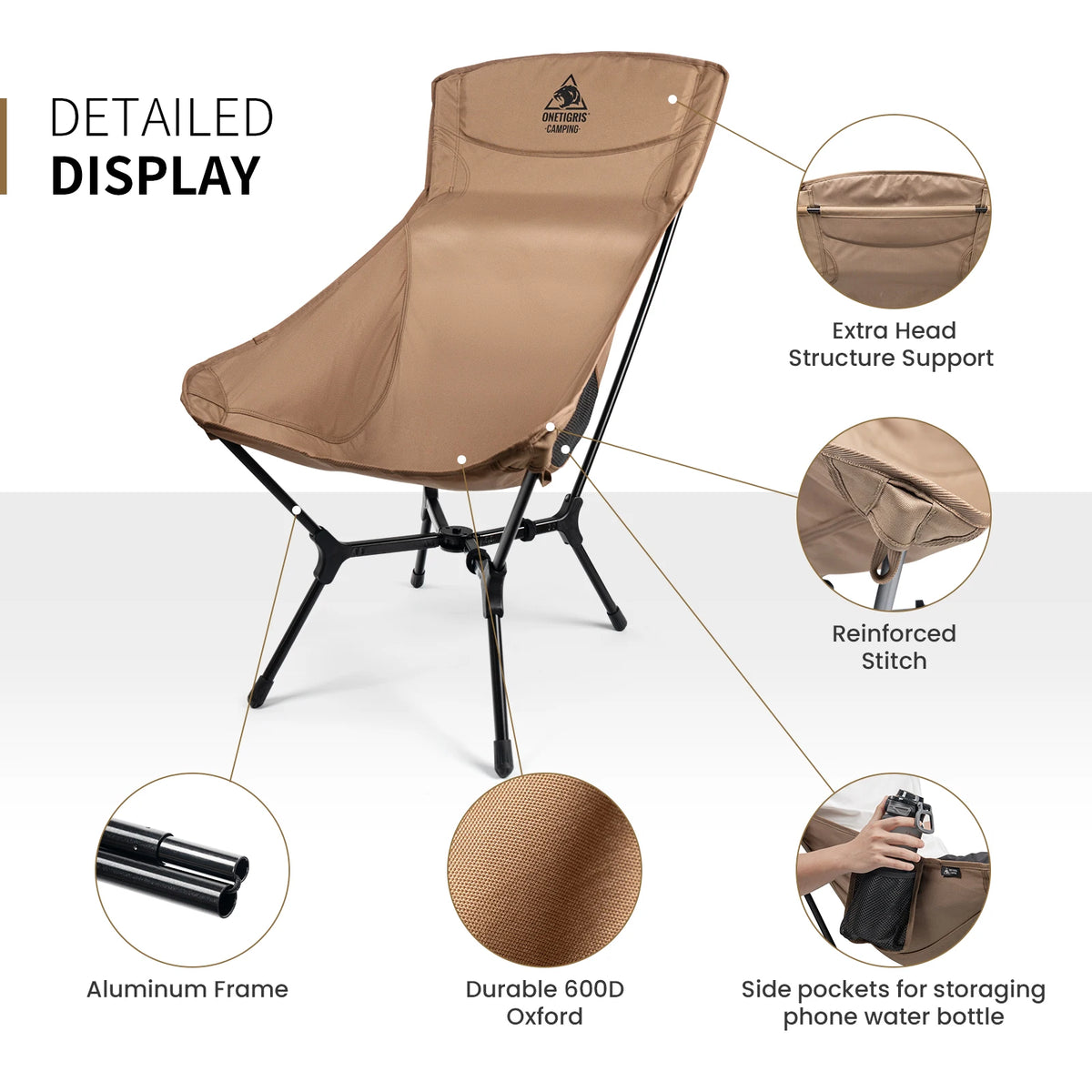 OneTigris Oasisflex Camping Folding Chair Lightweight Portable High Back Tourist Chairs for Hiking Relaxing Travel Fishing