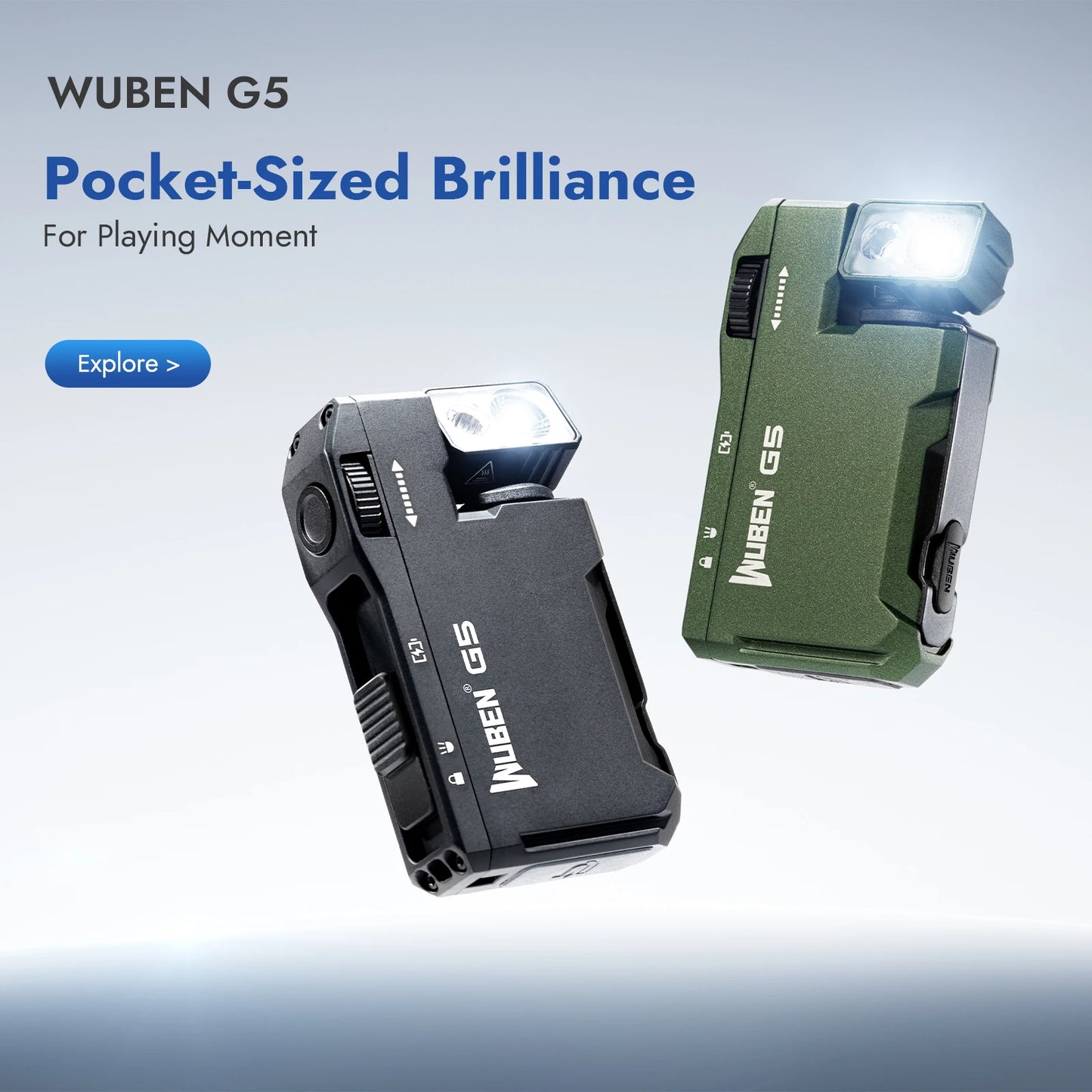 WUBEN Multi-Color Magnetic EDC G5 Flashlight 400 Lumen USB-C Rechargeable Keychain hands Free for Camping, Car Repair, Home Use