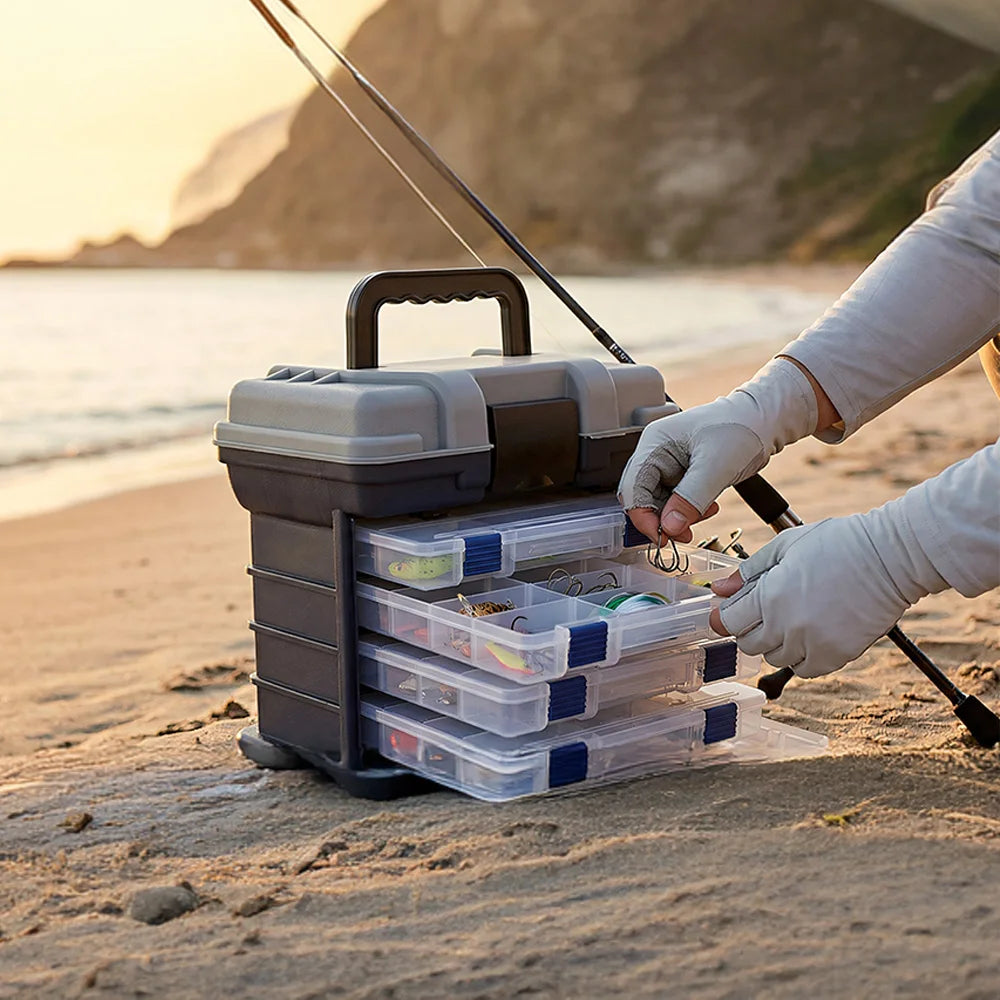 YJ 4-Tier Multi-Functional Fishing Handheld Storage Box Adjustable Dividers Portable Fishing Tackle Lure Tool Box Arts Crafts