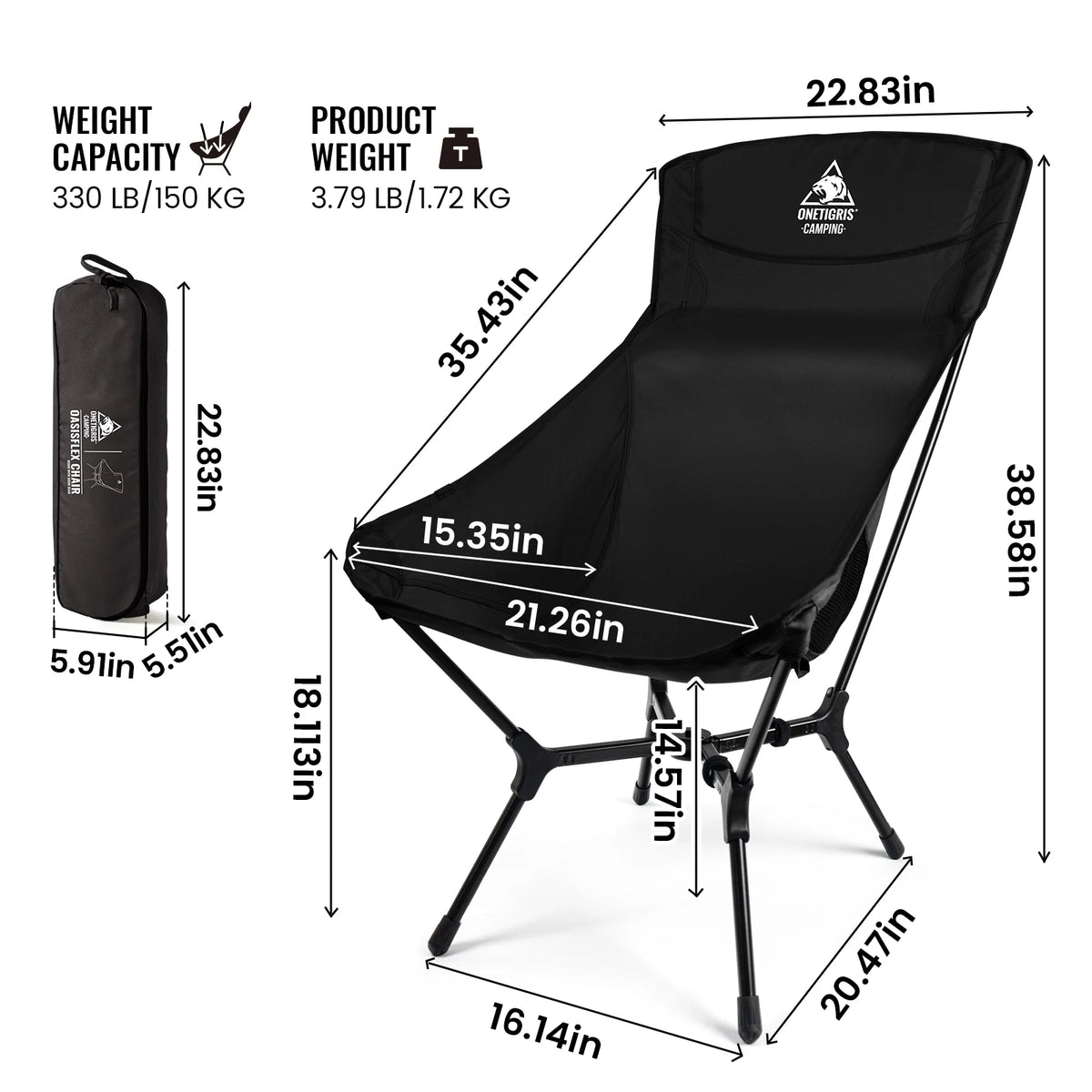 OneTigris Oasisflex Camping Folding Chair Lightweight Portable High Back Tourist Chairs for Hiking Relaxing Travel Fishing